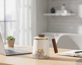 450 g keramisk temugg med teinfuser och lock – tekopp med guldkant – present
