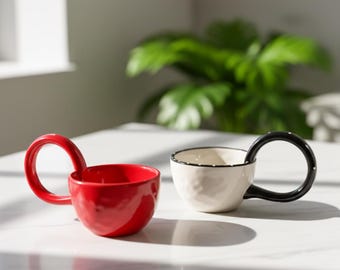 Minimalistisk keramisk kaffemugg – 200 ml enfärgad kopp med stort handtag