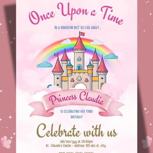 Princess Birthday Invitation Girl, Editable Castle Party Invite, Pink Fairytale Template, Royal Princess Party Invitation