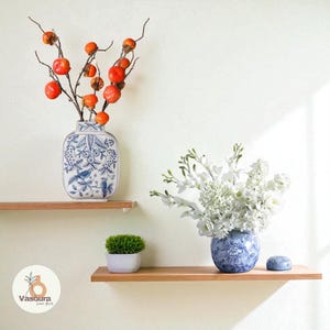 Blaue und weiße Chinoiserie Kunst Keramikvasen für Wohnkultur | Orientalische Design Blumenvase | Handgemachte und handbemalte Blumenvase