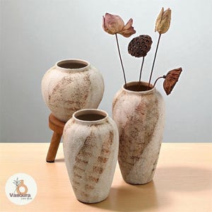 Wabi Sabi Ceramic Vases For Home Decor | Handmade Textured Pottery Decor In 3 Sizes | Rustic Neutral Tones For Japandi or Minimalist Space