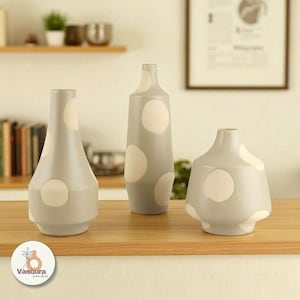 Scandinavian Minimalist Ceramic Vases For Home Decor | 3 Shapes in Beige & Cream | Nordic Style Decorations | Textured Pottery For Flowers