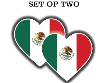 Juego de calcomanías de vinilo con la bandera de México en forma de corazón: para auto, parachoques y ventana.