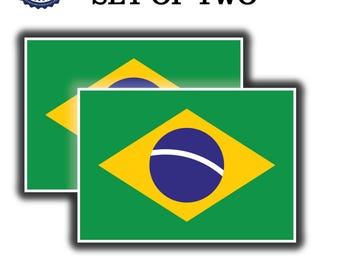 Calcomanía de vinilo con la bandera de Brasil - Parachoques, portátil y ventana - Juego de 2