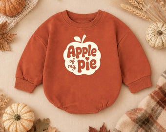 Retro Apple of My Pie Baby Romper, Cute Fall Bodysuit, Rust Orange Autumn Bubble Romper, Thanksgiving Outfit, Apple Picking Gift