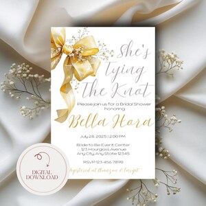 Yellow Bow Bridal Shower Invitation: Minimalist Coquette Template (Digital Download, PDF & JPEG Files)