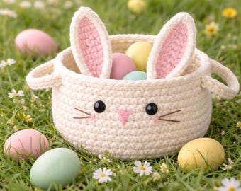 Bunny Basket Crochet Pattern PDF, Amigurumi Rabbit Storage, Baby Nursery Decor,  Beginner Crochet