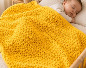 one skein Beginner Crochet Blanket Pattern | Lemon Peel Stitch Baby Throw (PDF Download)
