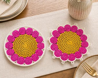 Crochet Flower Coaster Pattern | 2 Edge Options (Simple Round + Picot Edge) | Beginner Friendly  | PDF
