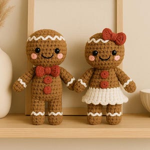Gingerbread Man & Vrouw-haakpatroon | Eenvoudig amigurumi-kerstornament | Peperkoekpaar