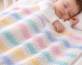 Chevron Pastel Baby Blanket Crochet Pattern | Easy Ripple Blanket | Beginner Friendly | Step-by-Step PDF