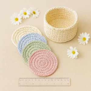 Crochet Coaster Pattern with Holder | Modern Coaster Set | 4 Stacking Coasters  | Instant Download PDF