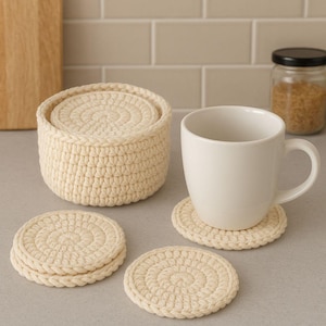 Crochet Coaster Pattern with Holder: Easy Round Coasters (PDF Pattern)