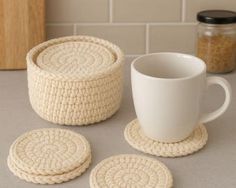 Crochet Coaster Pattern with Holder: Easy Round Coasters (PDF Pattern)