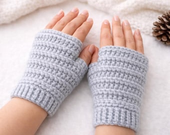 Patrón de crochet para guantes sin dedos Chunky Ridge (PDF) / Calentadores de muñeca de hilo grueso