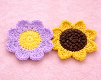 Flower & Sunflower Coaster Crochet Pattern Bundle, 2-in-1 PDF, Beginner Friendly, Instant Download