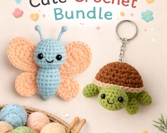 Butterfly & Turtle Crochet Pattern Bundle | Amigurumi Keychain Plush Toy PDF | Beginner Friendly Digital Download