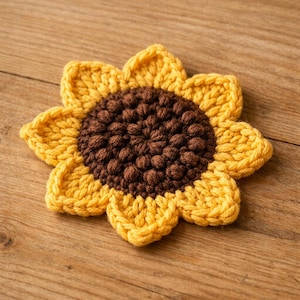 Crochet Sunflower Coaster Pattern PDF, Flower Coaster Tutorial Difficulty: Easy / Intermediate