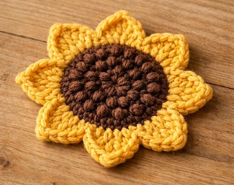 Crochet Sunflower Coaster Pattern PDF, Flower Coaster Tutorial Difficulty: Easy / Intermediate