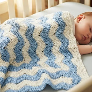 Crochet Baby Blanket, Nursery Bedding, Wave Pattern, Pink and Ivory, Baby Shower Gift