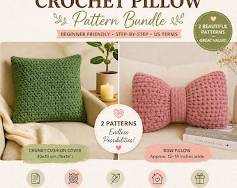 Crochet Pillow Pattern Bundle | Chunky Cushion Cover + Bow Pillow | Beginner Friendly | PDF