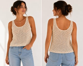 Modèle de débardeur en dentelle au crochet, haut d'été léger, chemise au crochet pour femme (téléchargement PDF)
