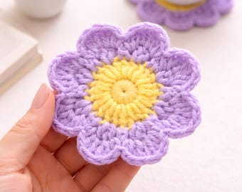 Flower Coaster Crochet Pattern PDF, Beginner Floral Mug Rug, 8 Petal Daisy Coaster, Digital Download