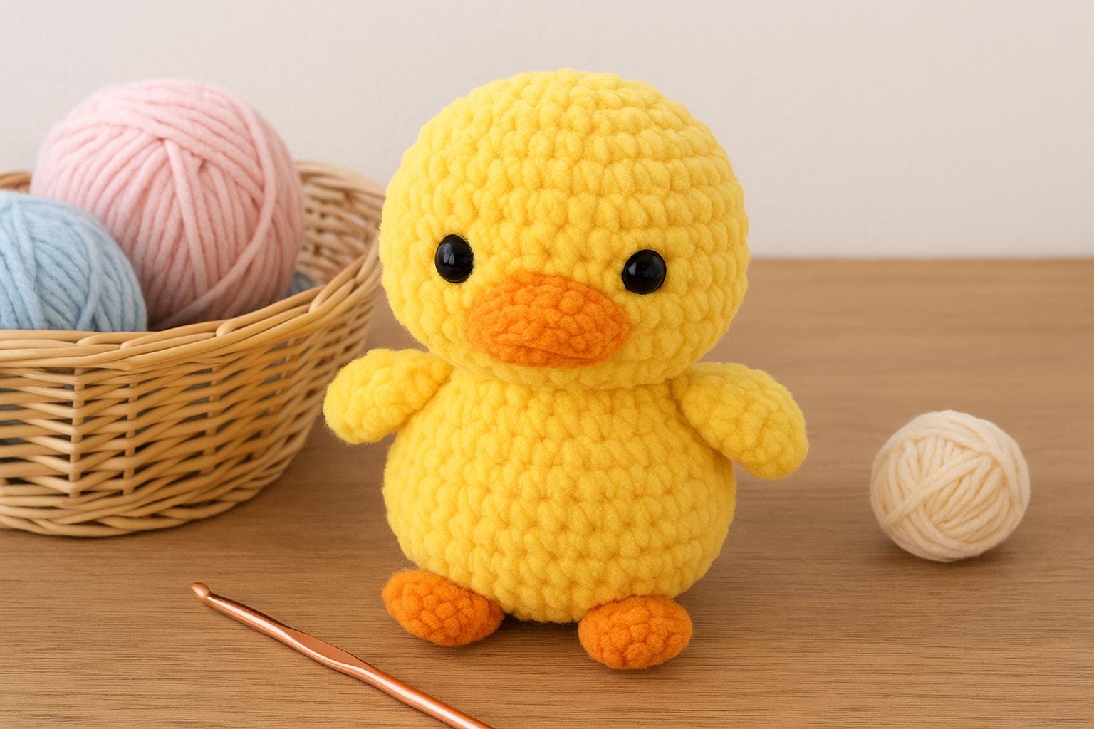 縫わないかぎ針編みのアヒルのぬいぐるみのパターン、チャンキー