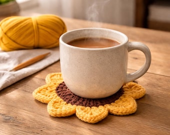 Crochet Sunflower Coaster Pattern PDF, Flower Coaster Tutorial Difficulty: Easy / Intermediate