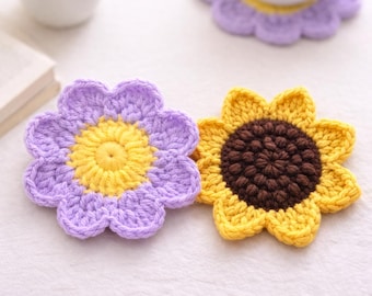 Paquete de patrones de ganchillo para posavasos de flores y girasoles, 2 en 1 PDF, apto para principiantes, descarga instantánea.