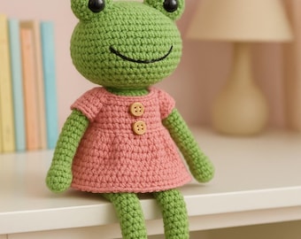 Crochet Frog Doll Pattern | Amigurumi in Dress PDF Tutorial Digital Download
