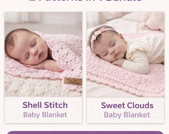 2 Crochet Baby Blanket Patterns Bundle | Beginner Friendly | Shell Stitch + one skein | PDF Download
