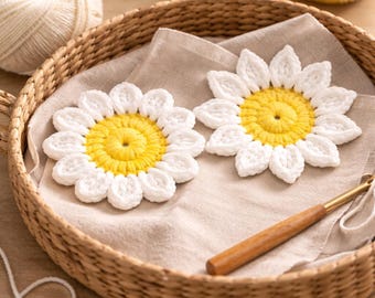 Crochet Flower Coaster Pattern, Beginner Daisy Coaster, 2 Petal Styles (PDF Download)