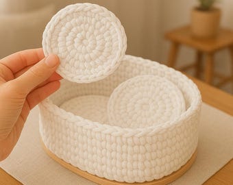 Crochet Basket & Coaster Pattern: Oval Wooden Base, Easy Home Decor (PDF Pattern