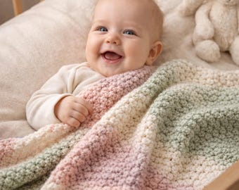 One Skein Crochet Blanket Pattern | Beginner Friendly  | Easy Baby Pattern | Modern Throw PDF