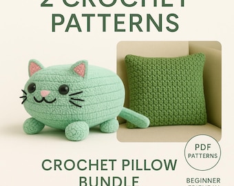 Crochet Pillow Pattern Bundle | Chonky Loaf Cat Plush + Chunky Cushion Cover | PDF Patterns