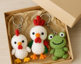 Farm Animal Crochet Pattern PDF | Amigurumi Keychains Chicken, Rooster & Frog