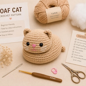 Loaf Cat Crochet Pattern PDF, Beginner Amigurumi Tutorial (Digital Download)