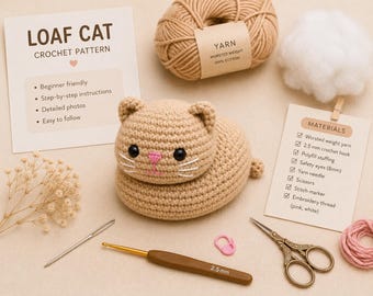 Loaf Cat Crochet Pattern PDF, Cute Cat Amigurumi Tutorial
