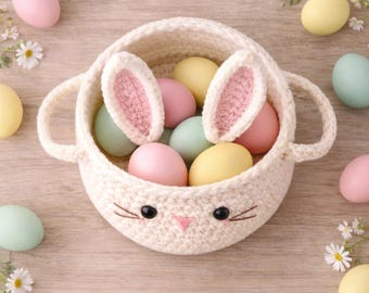 Haakpatroon konijntjesmand pdf, amigurumi-konijnenopslag, decoratie babykamer, haken voor beginners