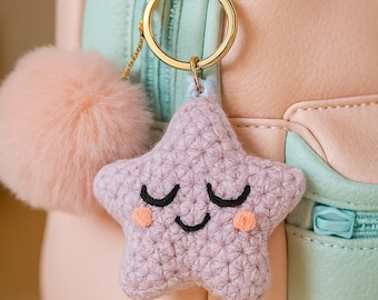 Sleepy Star Crochet Keychain Pattern, Amigurumi Plush Toy (PDF Download)