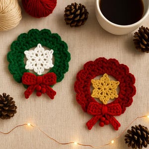 Patrón de posavasos de corona navideña a crochet / Posavasos de copo de nieve