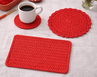 Crochet Table Set Pattern for Beginners | Placemat Coaster Centerpiece