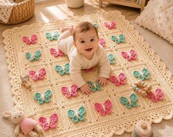 Butterfly Crochet Pattern PDF, 3D Granny Square Baby Blanket Design
