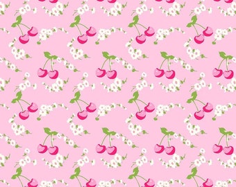 Tanya Whelan Fabrics - PICNIC - TW 16 - Pink - Cherries - Cotton Fabric - Shabby - Cottage Style