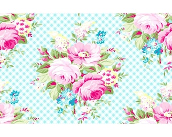 Tanya Whelan for Clothworks - SUNSHINE - Picnic Bouquet - Aqua  - Cotton Fabric - Y2896-33