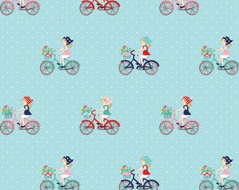 Tasha Noel for Riley Blake Designs - VINTAGE MARKET - Vintage Bicycle Ride - Aqua - Rare Find