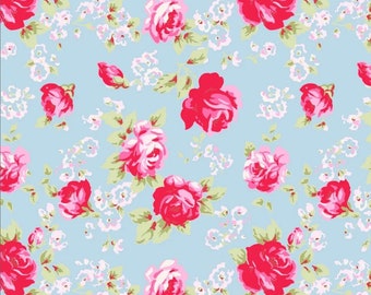 Tany Whelan, POSIE, Blue Roses Fabric, Cotton Fabric, Tanya Whelan Quilt Fabric , By the Yard, TW06 Blue