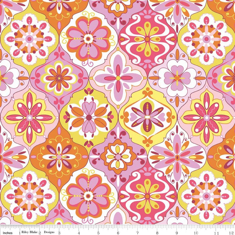 Lila Tueller for Riley Blake Designs SPLENDOR Geometric in White Pink Cotton Fabric RARE image 4