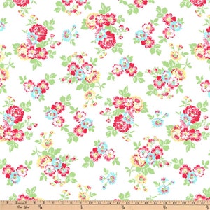 Tanya Whelan for Clothworks,  JANEY - Flower Toss in White - Y2700-1 - Cotton Fabric